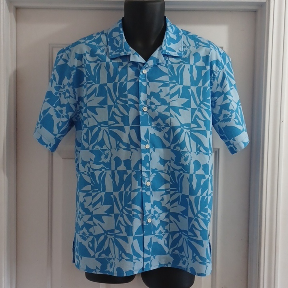 Free Assembly Men's Tropical Blue Casual Shirt, M